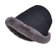 ( black)Winter hat woman velvet Bucket hat occidental style Outdoor wind warm