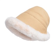 ( Beige)Winter hat woman velvet Bucket hat occidental style Outdoor wind warm