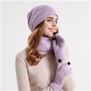 (purple)warm knitting woolen Winter hat gloves three set velvet hedging