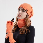 (orange)warm knitting woolen Winter hat gloves three set velvet hedging