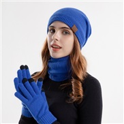 ( sapphire blue )warm knitting woolen Winter hat gloves three set velvet hedging