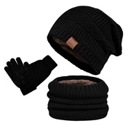 (Three piece set  black)occidental style knitting man Winter velvet warm hat three hedging woolen