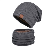 (Two piece set  gray)occidental style knitting man Winter velvet warm hat three hedging woolen