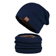 (Two piece set  Navy blue)occidental style knitting man Winter velvet warm hat three hedging woolen
