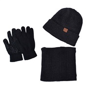 (Three piece set  black)Winter velvet thick hat set warm woolen occidental style man knitting