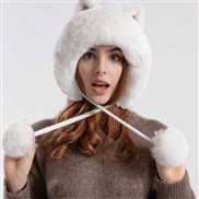( while )Winter lovely knitting woman cartoon cat hedging velvet thick warm hat
