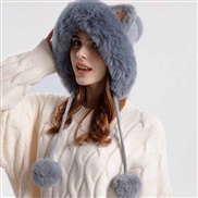 ( gray)Winter lovely knitting woman cartoon cat hedging velvet thick warm hat