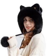 ( black)Winter lovely knitting woman cartoon cat hedging velvet thick warm hat