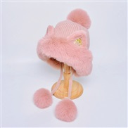 ( Pink)Winter lovely knitting woman cartoon cat hedging velvet thick warm hat
