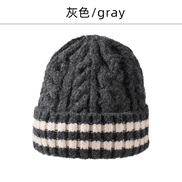(M56-58cm)( gray)hat man Korea thick retro twisted Stripe knitting wind warm woolen hat