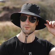 ( black  )Outdoor Bucket hat  man big sun hat  Korean style Sandy beach hat