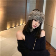 ( one size flexible)( gray) same style belt handmade weave knitting leather warm velvet hat woman Autumn and Winter