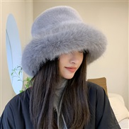 ( gray)Winter big head retro velvet Bucket hat woman thick Imitation leather warm all-Purpose day