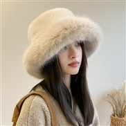 ( one size)( Beige)Winter big head retro velvet Bucket hat woman thick Imitation leather warm all-Purpose day