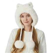 (M56-58cm)(   white) occidental style velvet thick knitting lovely cat three fashion woolen warm