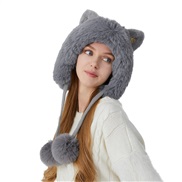 (M56-58cm)(  gray) occidental style velvet thick knitting lovely cat three fashion woolen warm