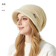 (M56-58cm)( Beige) hat woman Winter thick big head elasticity knitting fashion temperament warm