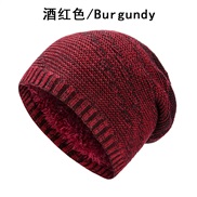 (M56-58cm)(        Red wine)hat occidental style big double color pattern knitting warm neutral hedging man