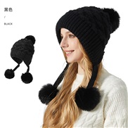 ( black) quality pattern three thick hat woman Winter velvet Outdoor warm knitting
