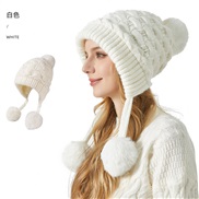 (M56-58cm)( white) quality pattern three thick hat woman Winter velvet Outdoor warm knitting