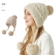 (M56-58cm)( Beige) quality pattern three thick hat woman Winter velvet Outdoor warm knitting