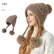 (M56-58cm)( khaki) quality pattern three thick hat woman Winter velvet Outdoor warm knitting