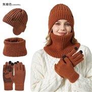 (M56-58cm)( lattice)Winter velvet knitting hat touch screen gloves warm set man Outdoor woolen