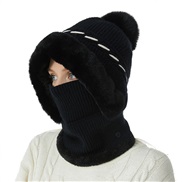(  black)occidental style hat one-piece blue patchwork pattern knitting velvet warm hat