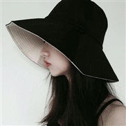 ( black +) Double surface Bucket hat woman summer day Korean style sunscreen sun hat summer big