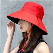 ( one size)( black+ red) Double surface Bucket hat woman summer day Korean style sunscreen sun hat summer big