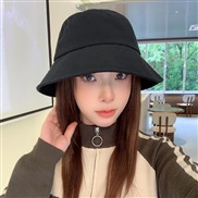 ( Adjustable)(CDM  black)Bucket hat woman autumn pure cotton pure color big head sunscreen day Korean style fashion all