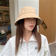 ( Adjustable)(CDM  khaki)Bucket hat woman autumn pure cotton pure color big head sunscreen day Korean style fashion all
