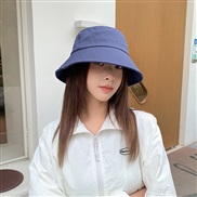 ( Adjustable)(CDM  blue)Bucket hat woman autumn pure cotton pure color big head sunscreen day Korean style fashion all-