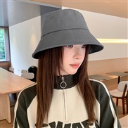 ( Adjustable)(CDM  gray)Bucket hat woman autumn pure cotton pure color big head sunscreen day Korean style fashion all-