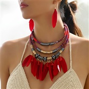 ( color ) fashion Bohemia noble wind elegant feather crystal all-Purpose temperament exaggerating necklace earrings w