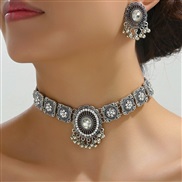 fashion concise silver color flash diamond drop temperament exaggerating necklace earrings set