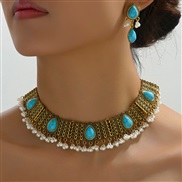 fashion concise bronze color turquoise accessories temperament exaggerating necklace earrings set
