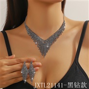 (JXTL21141  Black )  occidental style  black fully-jewelled Rhinestone necklace earrings set two