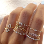 (59861 1)occidental style gold ring creative fashion loveove rhinestone ring set