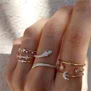 (58134 1)occidental style gold ring creative fashion loveove rhinestone ring set