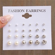 (56557 1)occidental styleins personality brief Round Metal Pearl zircon ear stud set