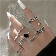 (591 6 1)occidental style retro ring set punk personality Peach heart Five-pointed star rose ring