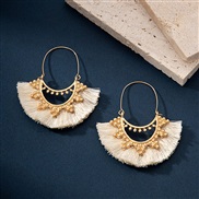 (C2)occidental style fashion Bohemia ethnic style geometry Metal Alloy geometry handmade weave row tassel earrings
