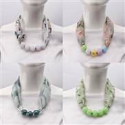 (55cm)spring trend woman print Beads Cloth necklace candy colors ornament scarves