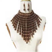 ( Brown)imitate Pearl color multilayer tassel necklace triangle Modeling exaggerating occidental style Africanecklace
