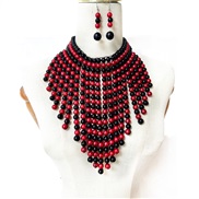 (red  black)imitate Pearl color multilayer tassel necklace triangle Modeling exaggerating occidental style Africaneckla