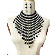( Black  white)imitate Pearl color multilayer tassel necklace triangle Modeling exaggerating occidental style Africanec