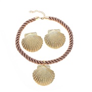 (coffeeg )occidental style trend wind earrings necklace set woman brief Alloy Shells pendant