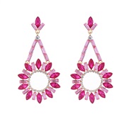 ( rose Red)occidental style fashion trend colorful diamond exaggerating earrings Round flower earring woman temperament