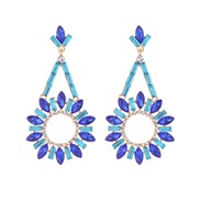 ( blue)occidental style fashion trend colorful diamond exaggerating earrings Round flower earring woman temperament high